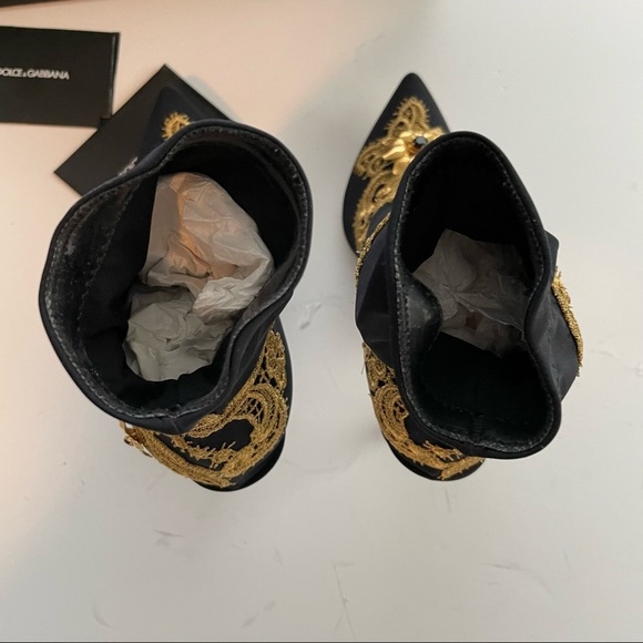 DOLCE & GABBANA Lori embellished lace appliquéd stretch jersey sock boot gold - Picture 12 of 13